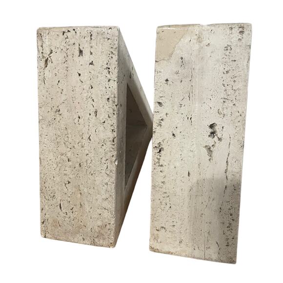 PAIR Travertine Bookends Triangle Delta Stone Home Decor Interior Design Natural - Picture 5 of 10